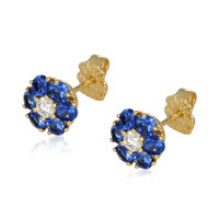 1.24&nbsp;Ct.Tw.Total Carat Weight Blue Sapphire and Natural Diamond Studs Earrings, 14K Yellow Gold Image