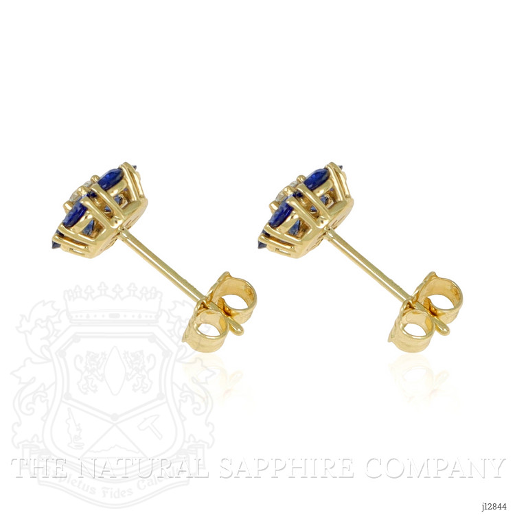 1.24 Ct.Tw. Blue Sapphire and Natural Diamond Studs Earrings, 14K Yellow Gold