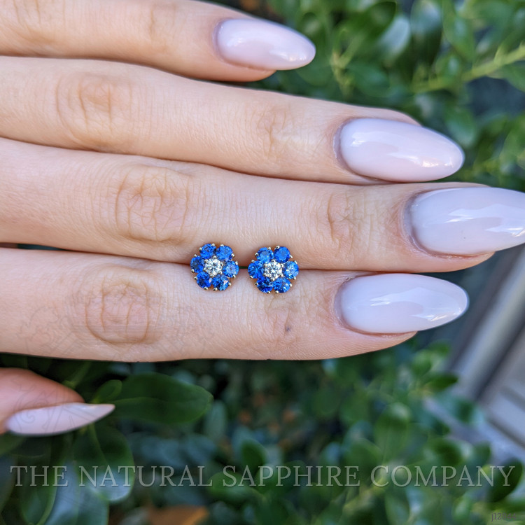 1.24 Ct.Tw. Blue Sapphire and Natural Diamond Studs Earrings, 14K Yellow Gold