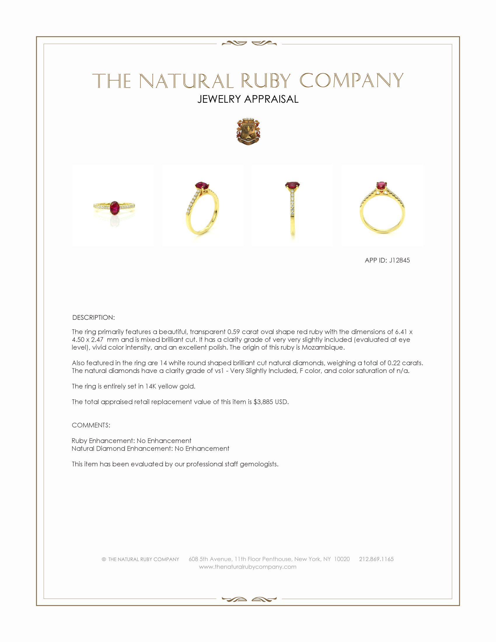 0.59 Ct. Ruby and Natural Diamond Pave Ring, 14K Yellow Gold