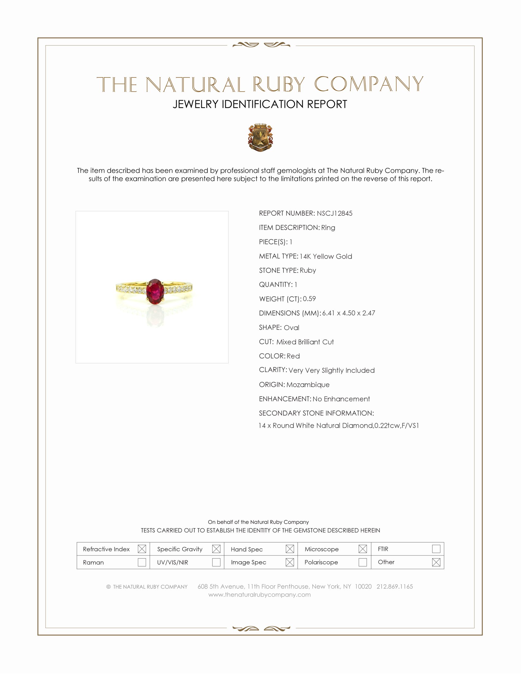 0.59 Ct. Ruby and Natural Diamond Pave Ring, 14K Yellow Gold