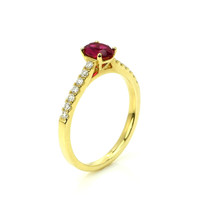 0.59 Ct. Ruby and Natural Diamond Pave Ring, 14K Yellow Gold Image
