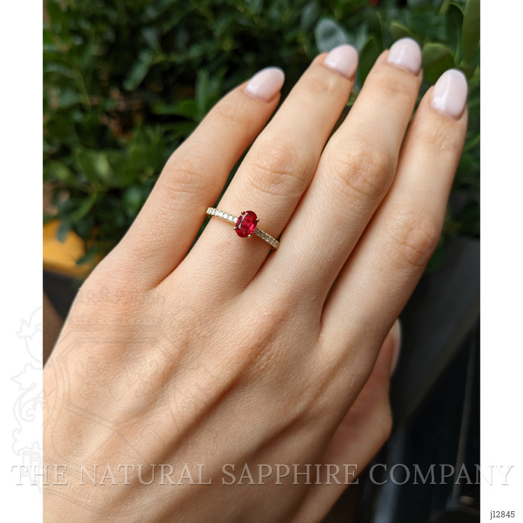 0.59 Ct. Ruby and Natural Diamond Pave Ring, 14K Yellow Gold