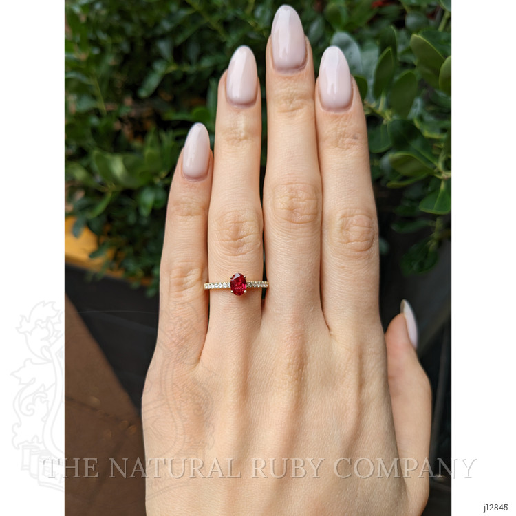 0.59 Ct. Ruby and Natural Diamond Pave Ring, 14K Yellow Gold