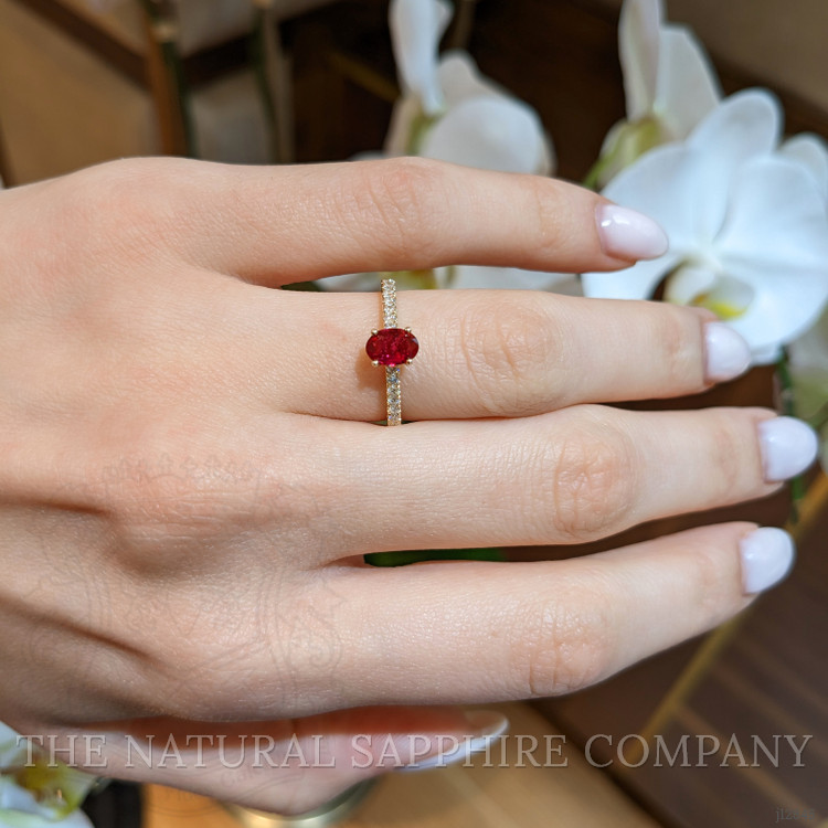 0.59 Ct. Ruby and Natural Diamond Pave Ring, 14K Yellow Gold