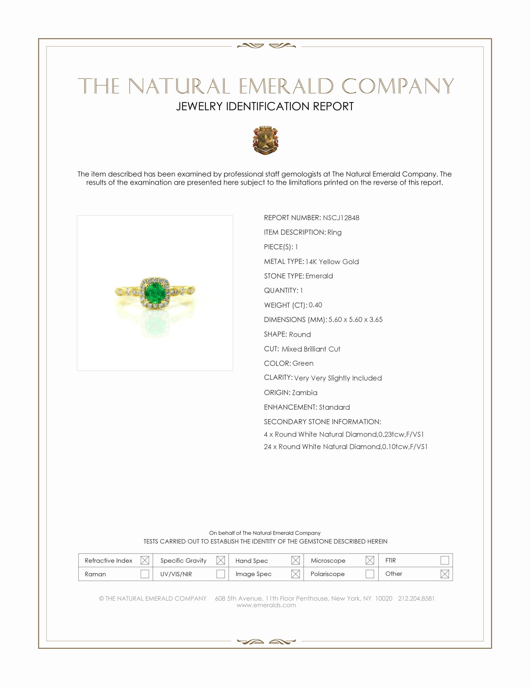0.40 Ct. Emerald and Natural Diamond Pave Ring, 14K Yellow Gold