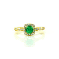 0.40 Ct. Emerald and Natural Diamond Pave Ring, 14K Yellow Gold Video