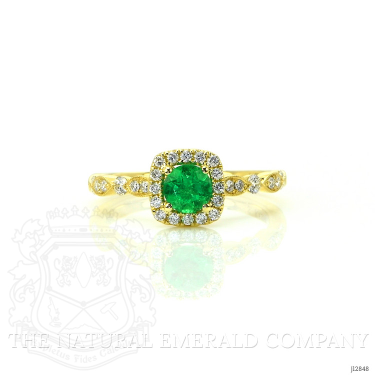 0.40 Ct. Emerald and Natural Diamond Pave Ring, 14K Yellow Gold
