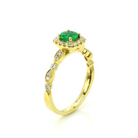 0.40 Ct. Emerald and Natural Diamond Pave Ring, 14K Yellow Gold Image