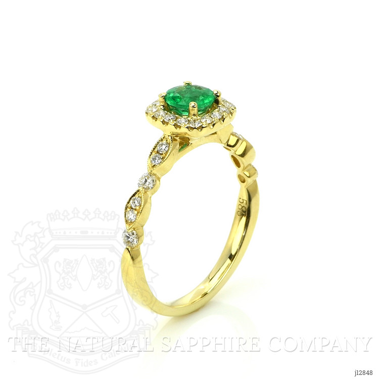 0.40 Ct. Emerald and Natural Diamond Pave Ring, 14K Yellow Gold
