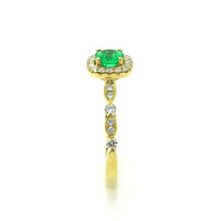 0.40 Ct. Emerald and Natural Diamond Pave Ring, 14K Yellow Gold Image