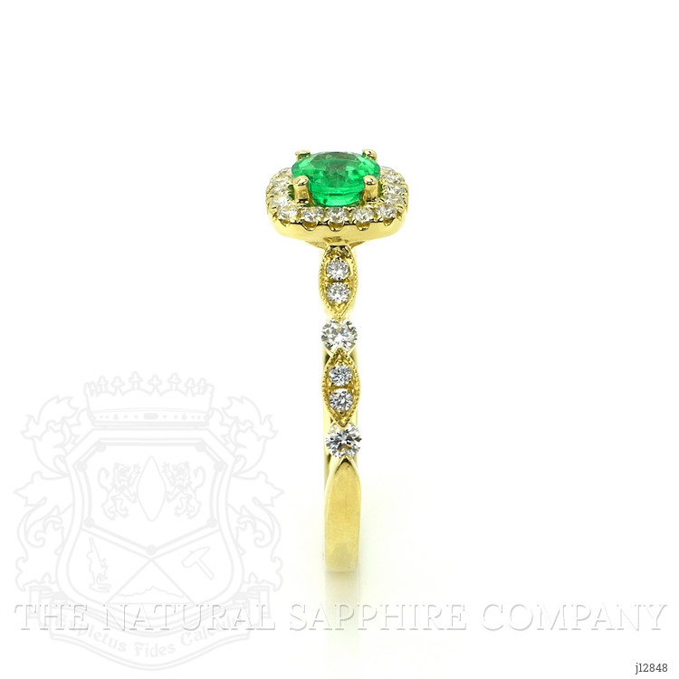 0.40 Ct. Emerald and Natural Diamond Pave Ring, 14K Yellow Gold