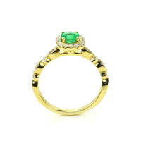 0.40 Ct. Emerald and Natural Diamond Pave Ring, 14K Yellow Gold Image
