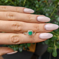 0.40 Ct. Emerald and Natural Diamond Pave Ring, 14K Yellow Gold Life Style