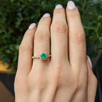 0.40 Ct. Emerald and Natural Diamond Pave Ring, 14K Yellow Gold Life Style