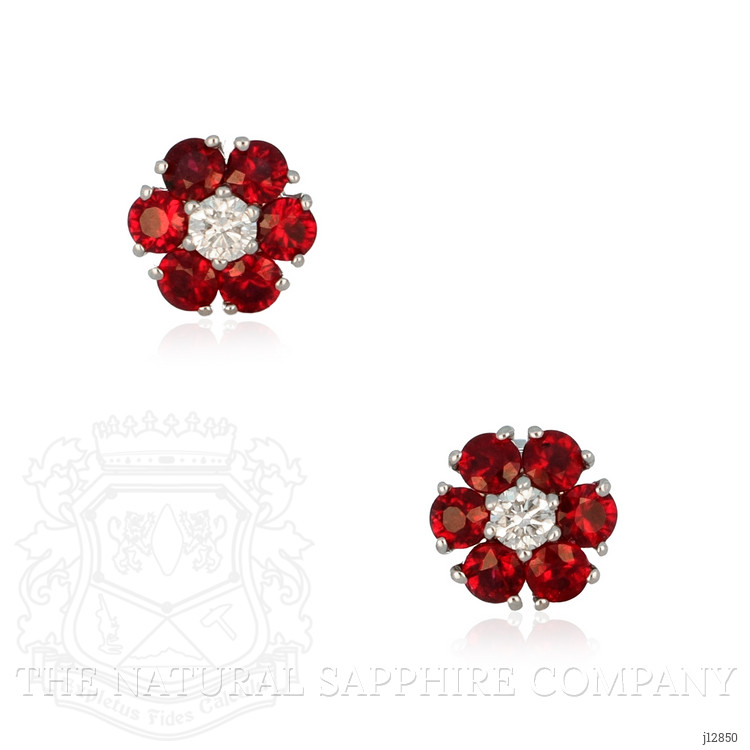 1.44 Ct.Tw. Ruby and Natural Diamond Studs Earrings, 14K White Gold