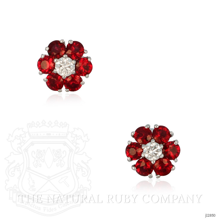 1.44 Ct.Tw. Ruby and Natural Diamond Studs Earrings, 14K White Gold