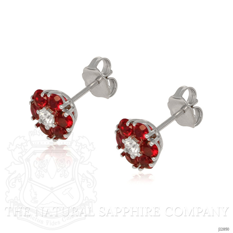1.44 Ct.Tw. Ruby and Natural Diamond Studs Earrings, 14K White Gold