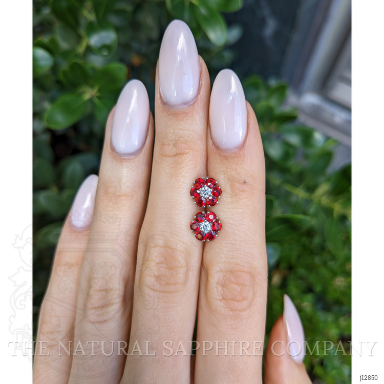 1.44 Ct.Tw. Ruby and Natural Diamond Studs Earrings, 14K White Gold