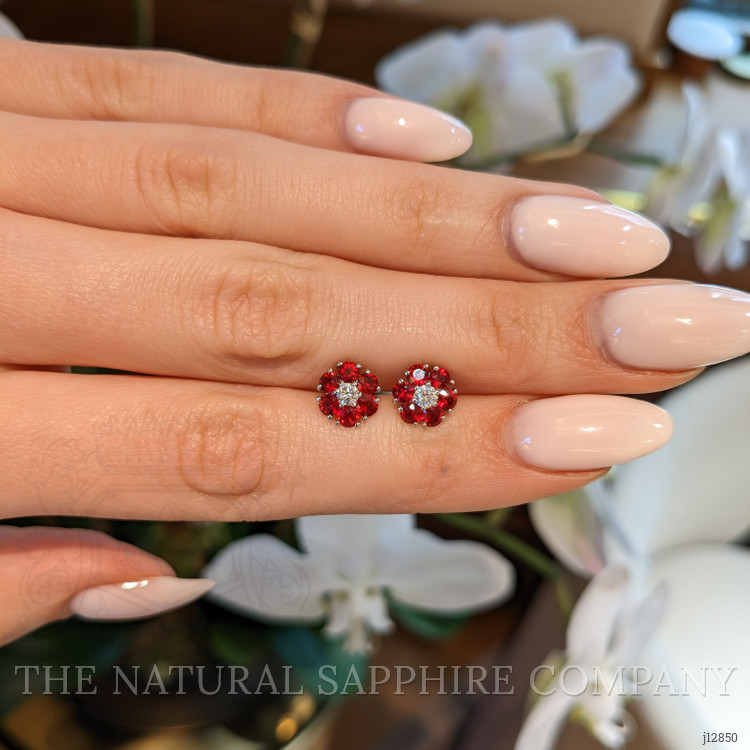 1.44 Ct.Tw. Ruby and Natural Diamond Studs Earrings, 14K White Gold