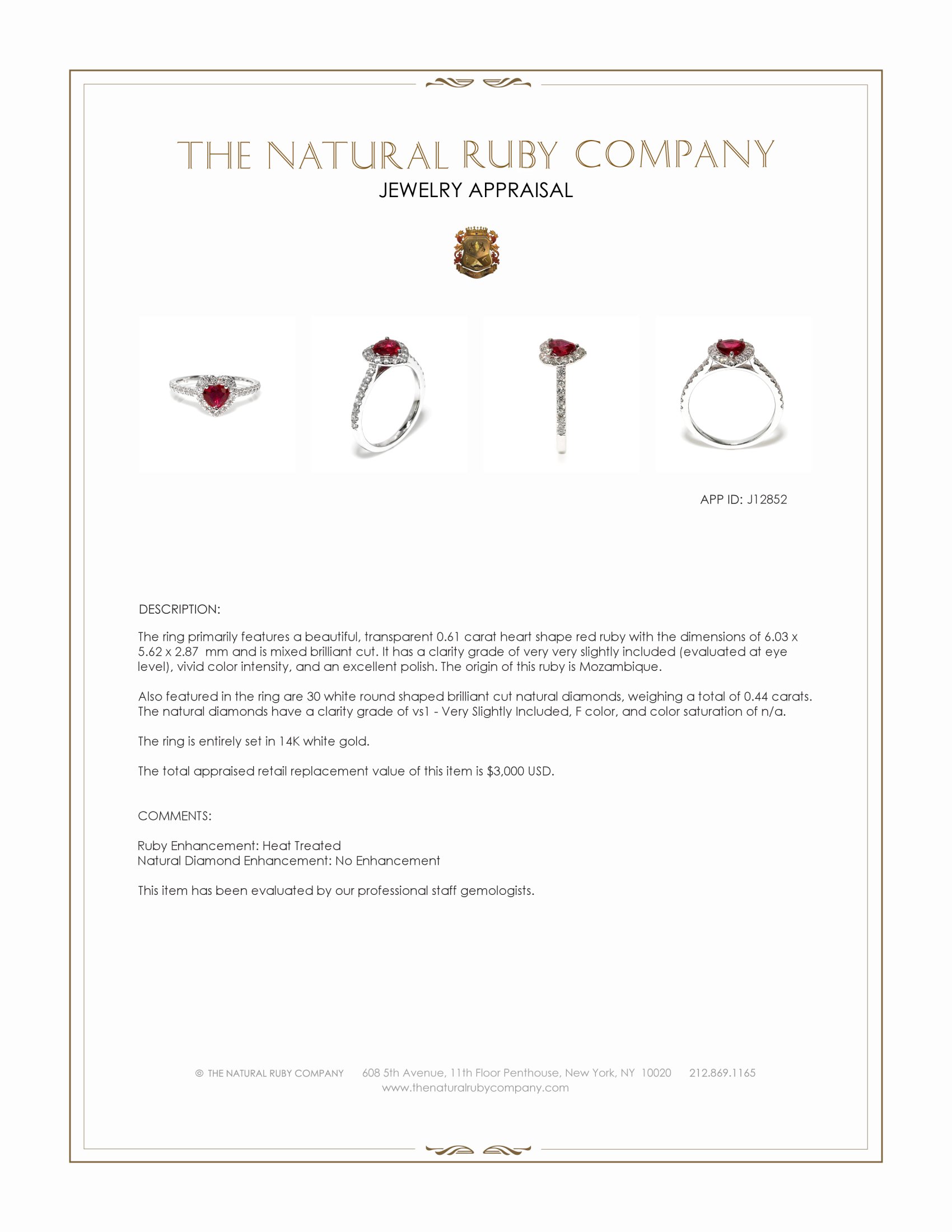 0.61 Ct. Ruby and Natural Diamond Pave Ring, 14K White Gold