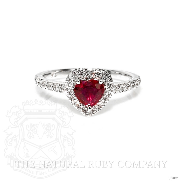0.61 Ct. Ruby and Natural Diamond Pave Ring, 14K White Gold