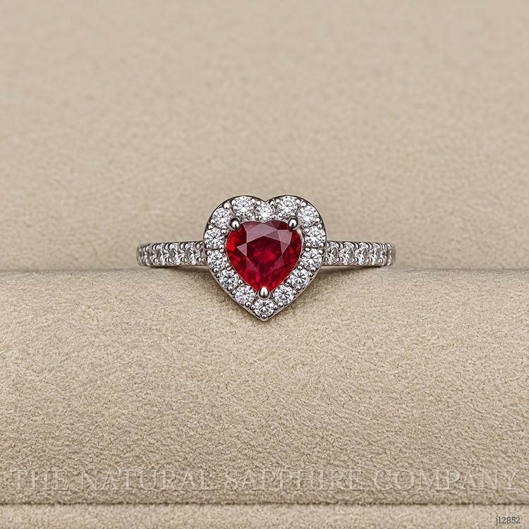 0.61 Ct. Ruby and Natural Diamond Pave Ring, 14K White Gold