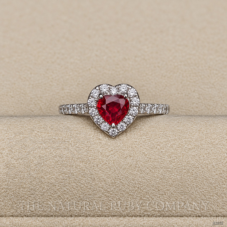 0.61 Ct. Ruby and Natural Diamond Pave Ring, 14K White Gold