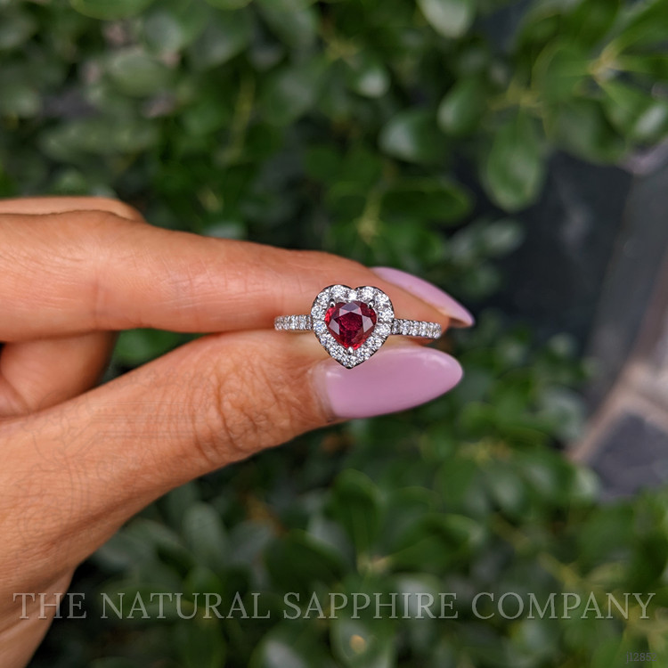 0.61 Ct. Ruby and Natural Diamond Pave Ring, 14K White Gold