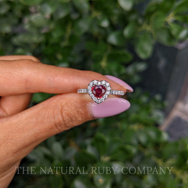0.61 Ct. Ruby and Natural Diamond Pave Ring, 14K White Gold