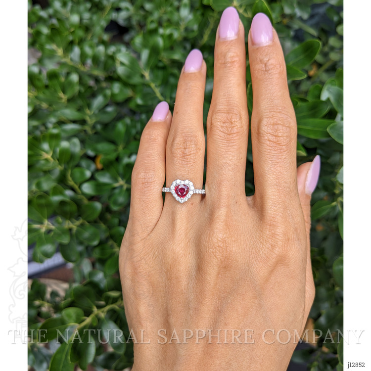 0.61 Ct. Ruby and Natural Diamond Pave Ring, 14K White Gold