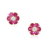 1.28&nbsp;Ct.Tw.Total Carat Weight Pink Sapphire and Natural Diamond Studs Earrings, 14K Yellow Gold Video