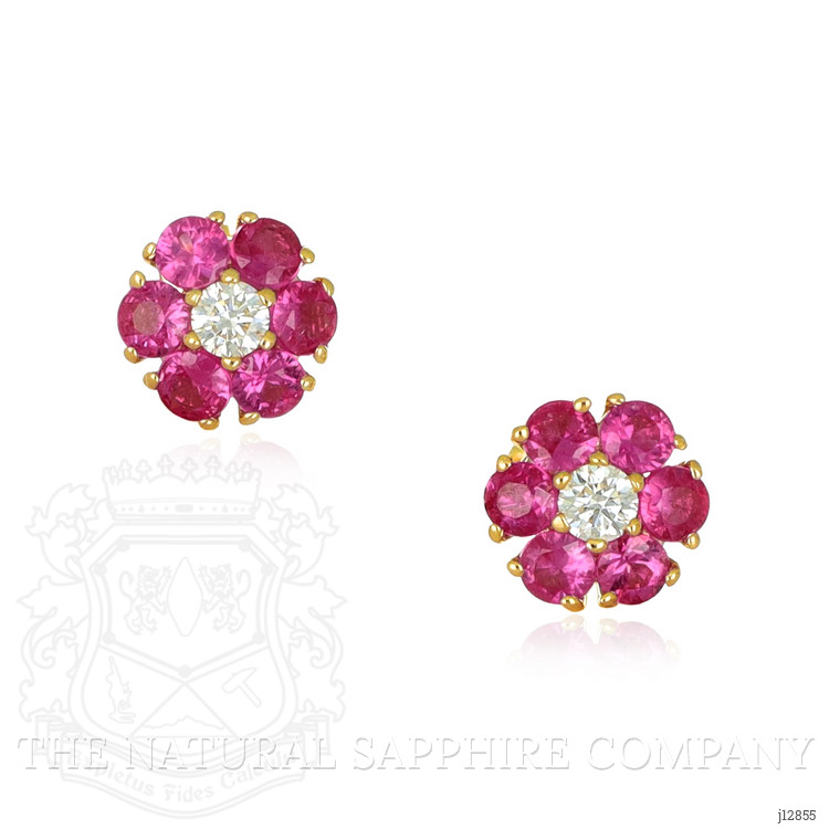 1.28 Ct.Tw. Pink Sapphire and Natural Diamond Studs Earrings, 14K Yellow Gold
