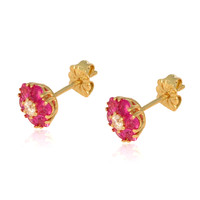 1.28&nbsp;Ct.Tw.Total Carat Weight Pink Sapphire and Natural Diamond Studs Earrings, 14K Yellow Gold Image