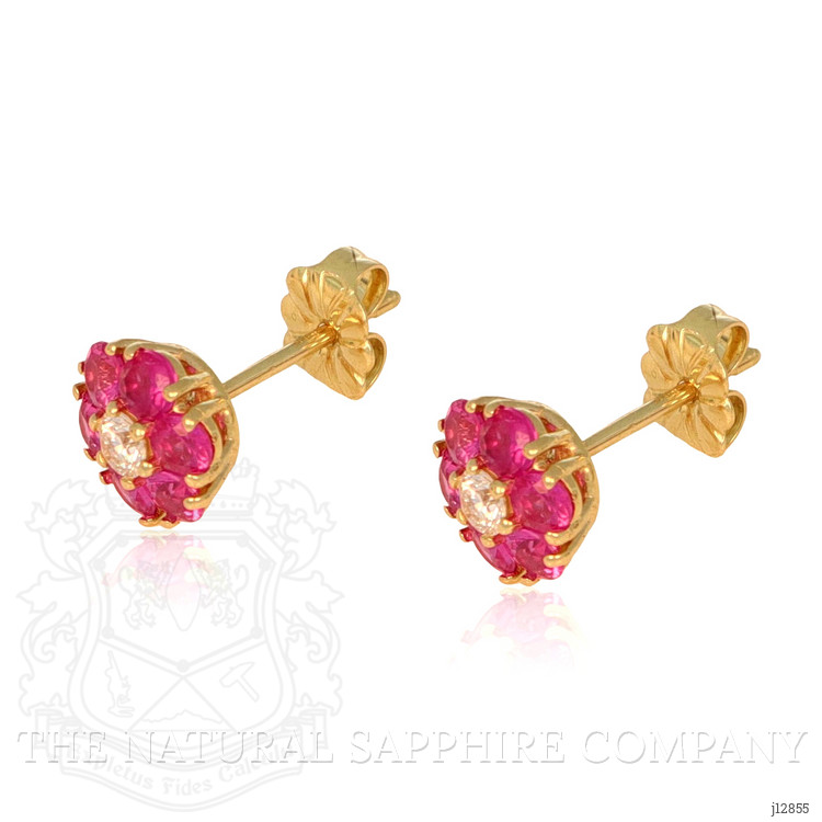 1.28 Ct.Tw. Pink Sapphire and Natural Diamond Studs Earrings, 14K Yellow Gold
