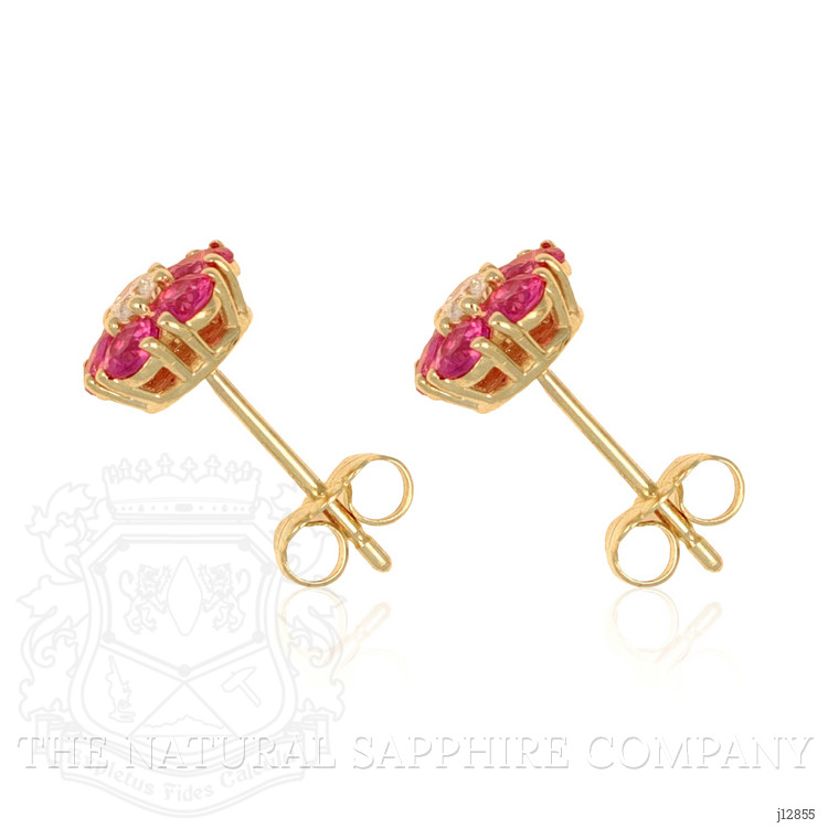1.28 Ct.Tw. Pink Sapphire and Natural Diamond Studs Earrings, 14K Yellow Gold