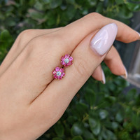1.28&nbsp;Ct.Tw.Total Carat Weight Pink Sapphire and Natural Diamond Studs Earrings, 14K Yellow Gold Life Style