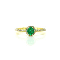 0.26 Ct. Emerald and Natural Diamond Pave Ring, 14K Yellow Gold Video