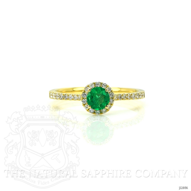 0.26 Ct. Emerald and Natural Diamond Pave Ring, 14K Yellow Gold