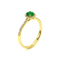 0.26 Ct. Emerald and Natural Diamond Pave Ring, 14K Yellow Gold Image