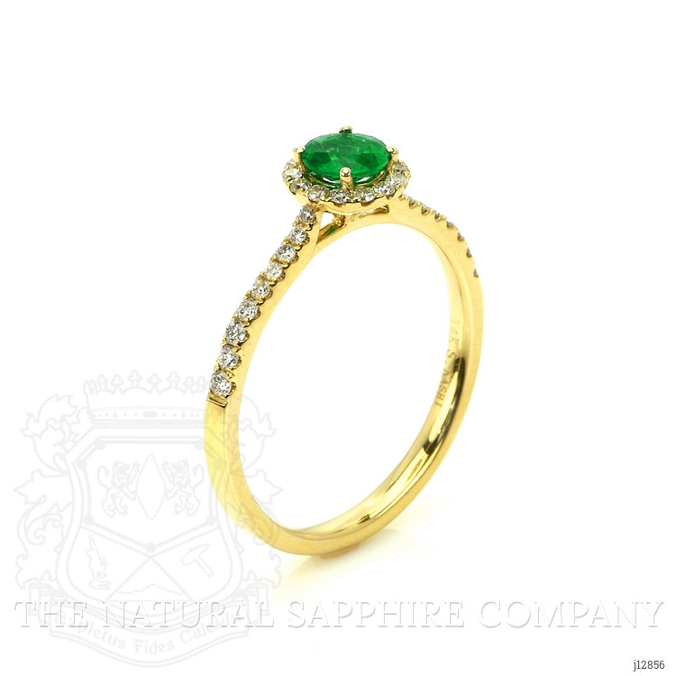 0.26 Ct. Emerald and Natural Diamond Pave Ring, 14K Yellow Gold