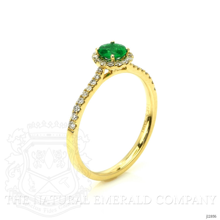 0.26 Ct. Emerald and Natural Diamond Pave Ring, 14K Yellow Gold