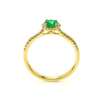 0.26 Ct. Emerald and Natural Diamond Pave Ring, 14K Yellow Gold Image