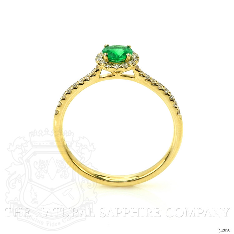 0.26 Ct. Emerald and Natural Diamond Pave Ring, 14K Yellow Gold