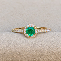 0.26 Ct. Emerald and Natural Diamond Pave Ring, 14K Yellow Gold Life Style