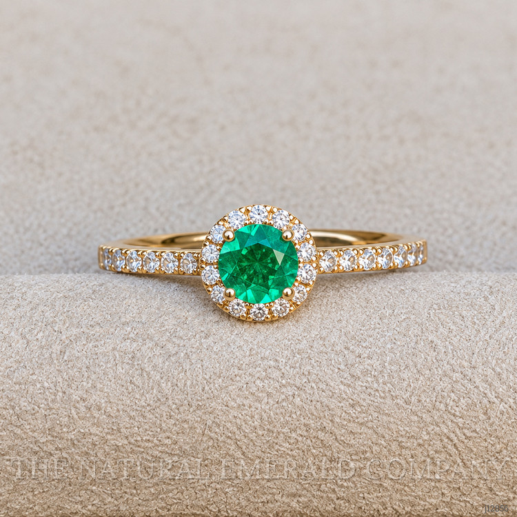 0.26 Ct. Emerald and Natural Diamond Pave Ring, 14K Yellow Gold