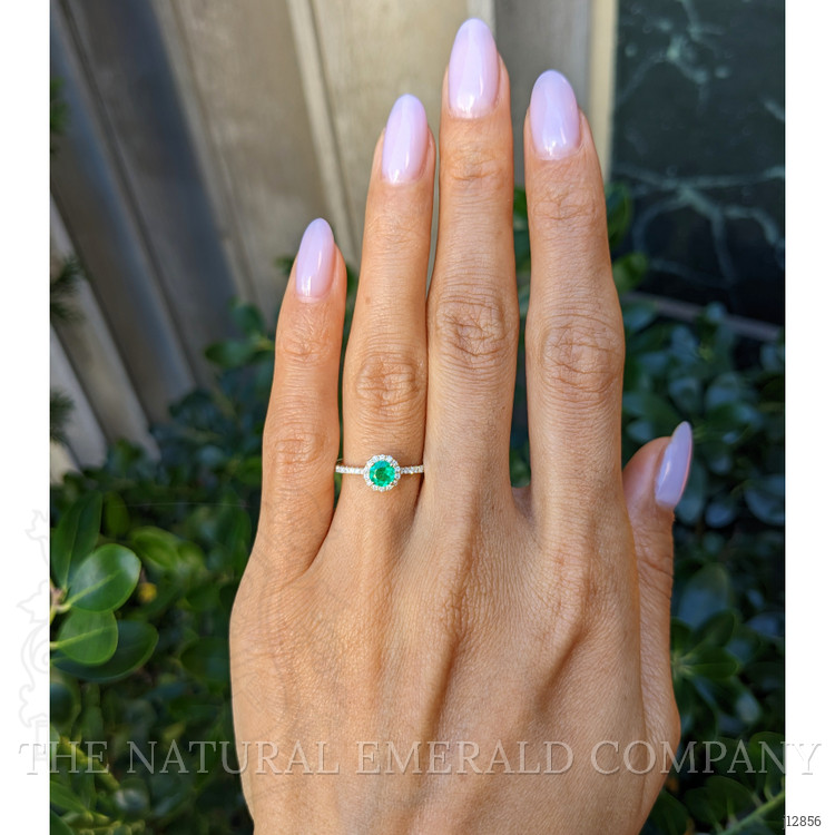 0.26 Ct. Emerald and Natural Diamond Pave Ring, 14K Yellow Gold