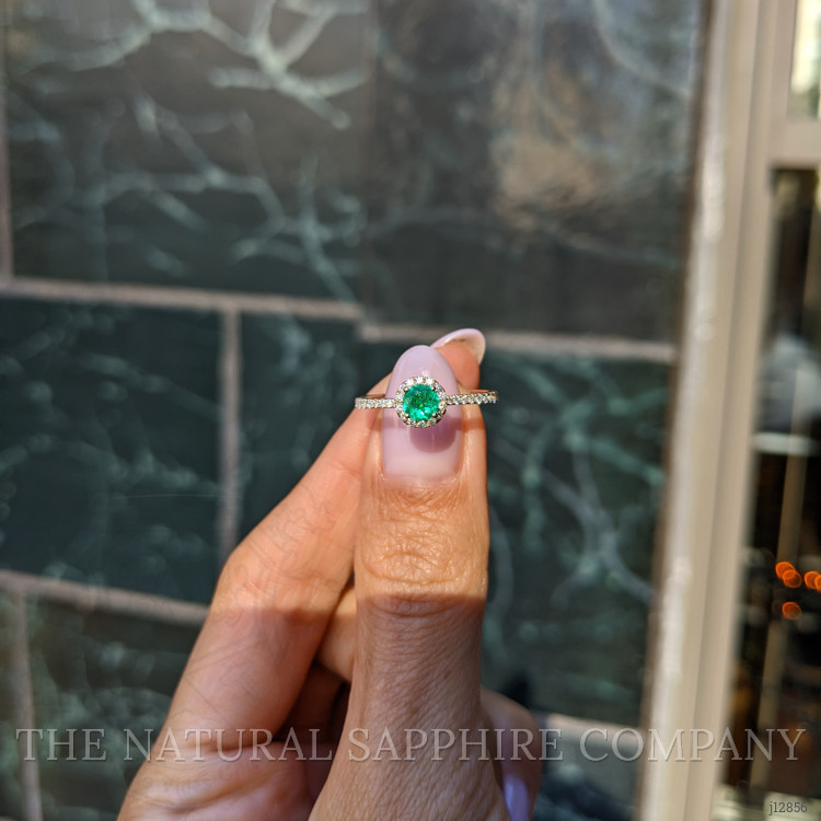 0.26 Ct. Emerald and Natural Diamond Pave Ring, 14K Yellow Gold