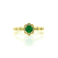 0.32 Ct. Emerald and Natural Diamond Pave Ring, 14K Yellow Gold Video