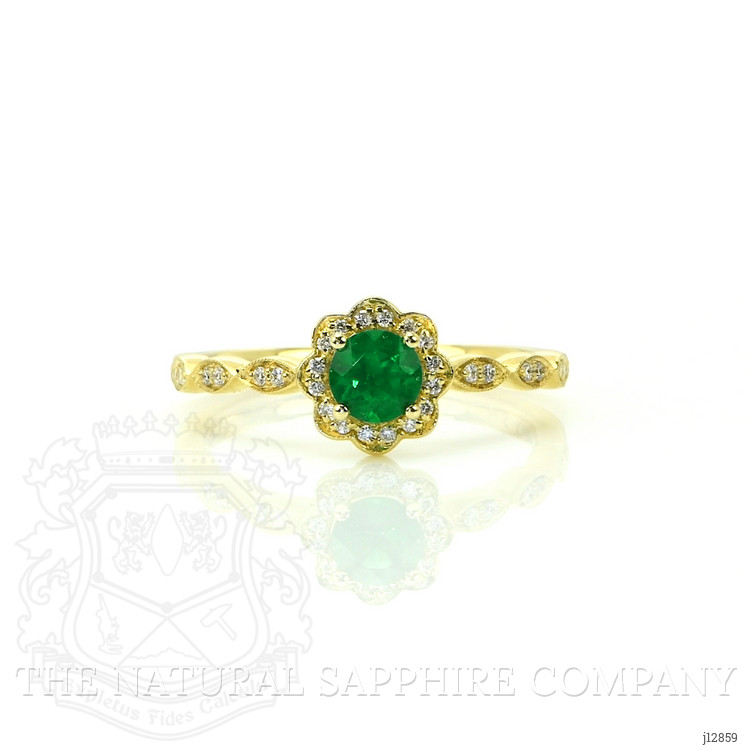 0.32 Ct. Emerald and Natural Diamond Pave Ring, 14K Yellow Gold